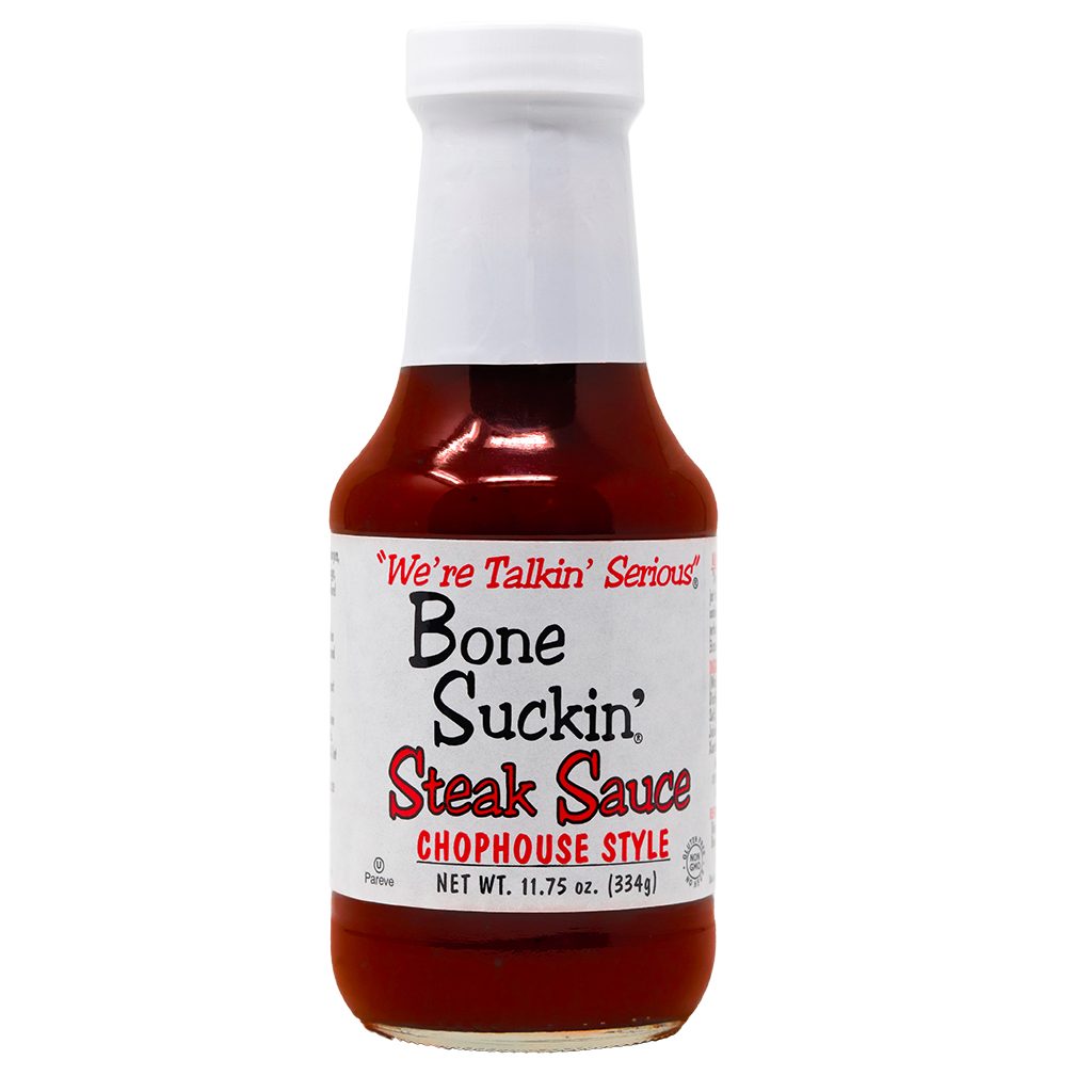 Bone Suckin'® Steak Sauce, Chophouse Style, 11.75 oz. - Bone Suckin' Steak Sauce, 11.75 oz Glass Bottle, For Steaks, Burgers, Meatloaf, Pork Chops & Chicken - Tangy, Savory, Light Smoke Flavor With Bits Of Onion & Garlic - Gluten Free, Non-GMO, Kosher