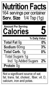 Bone Suckin Seasoning & Rub Nutritional Panel