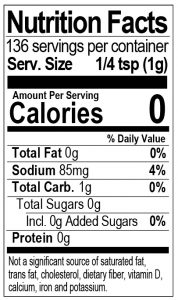 Bone Suckin Seafood Seasoning Nutritional Panel