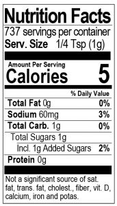 Bone Suckin Seasoning & Rub 26 oz. Nutritional Panel