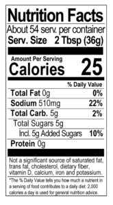 Bone Suckin' Sauce Eastern Vinegar 68 oz. Nutrition Label